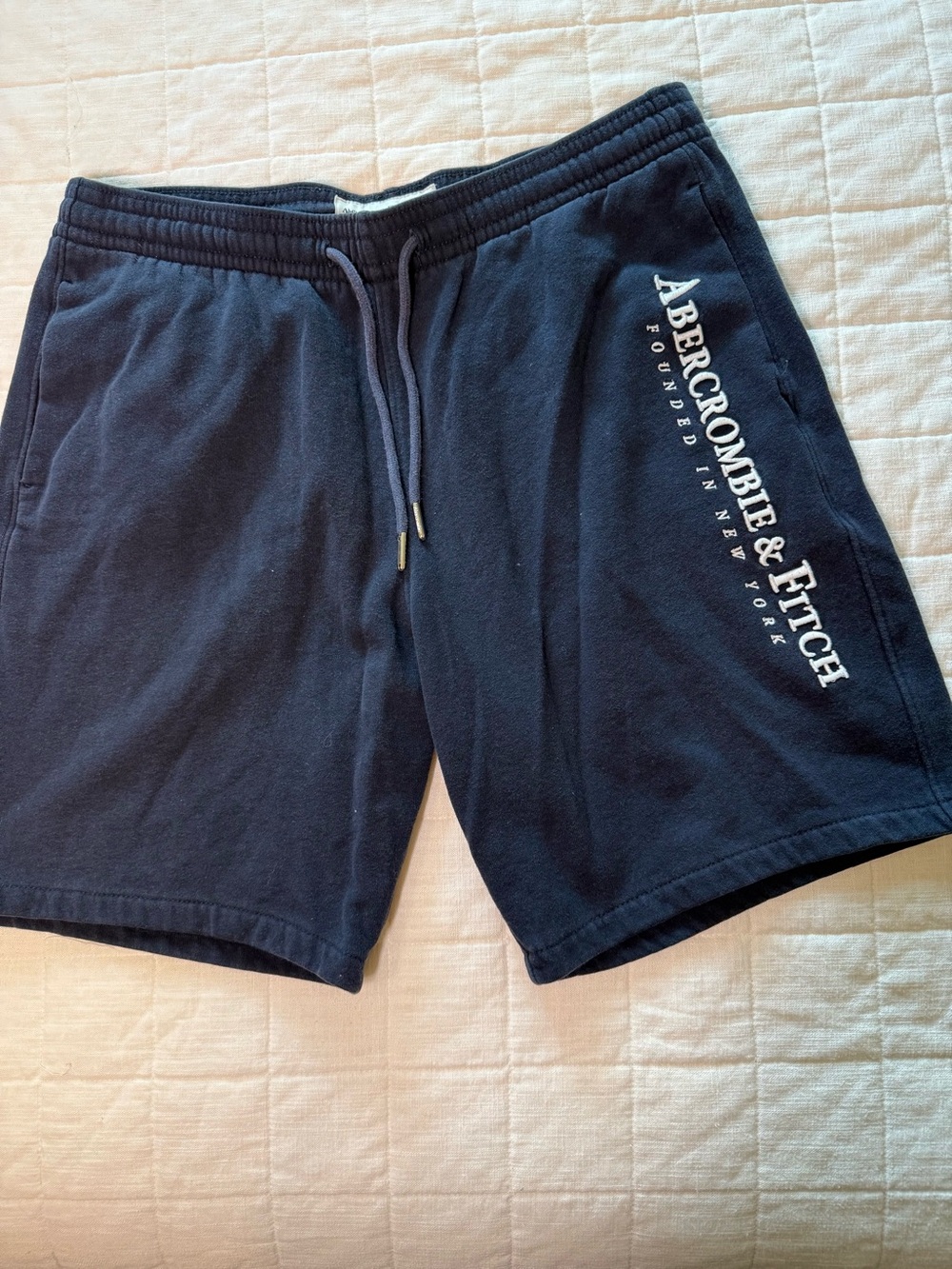 Abercrombie & Fitch Men's Dark Navy Logo Fleece Athletic Shorts